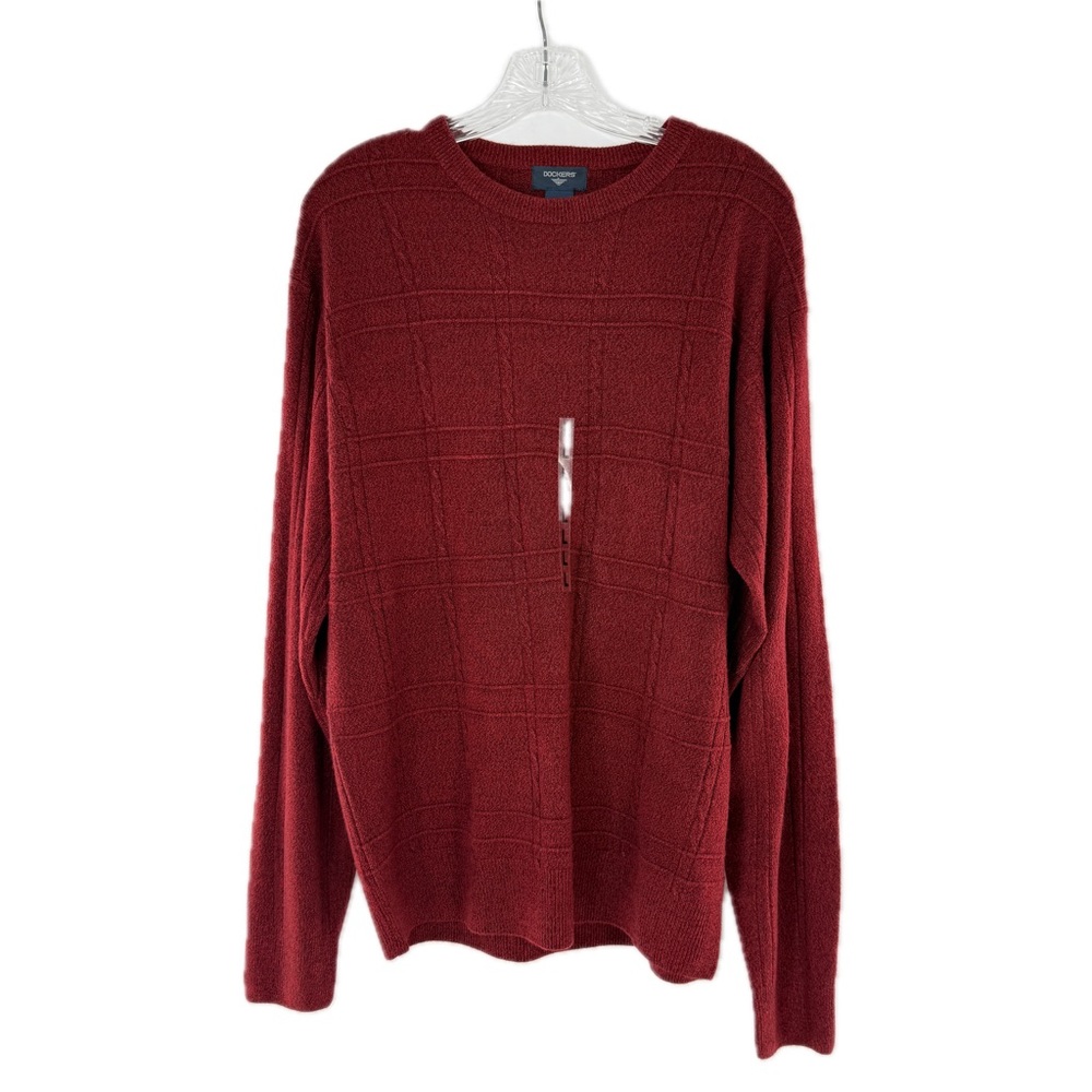 Dockers Soft Acrylic Red Marled Windowpane Crewneck Sweater Mens Size Large NEW! - Picture 9 of 13